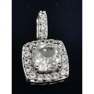 KRN Designer Sterling Silver White Sapphire and CZ Halo Pendant 925